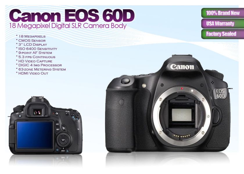 Canon EOS 60D Digital SLR Camera + 3 Lens + 8GB KIT NEW 678881649405 