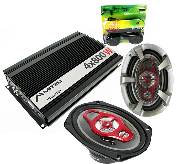   Car Audio Amplifier + Two 6x9 3 Way Car Speakers and Two Tweeters