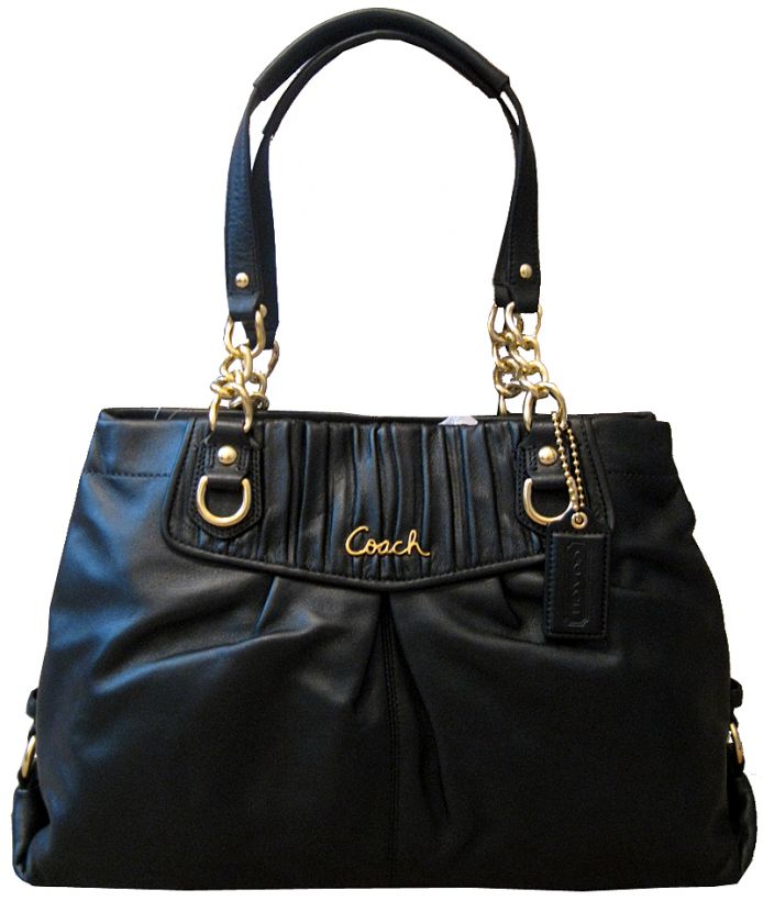 NEW COACH ASHLEY GATHERED CARRYALL LEATHER SATCHEL PURSE HANDBAG BLACK 