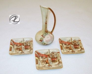 Coasters Staffordshire China Vintage Pitcher Hand Painted Pottery VTG 