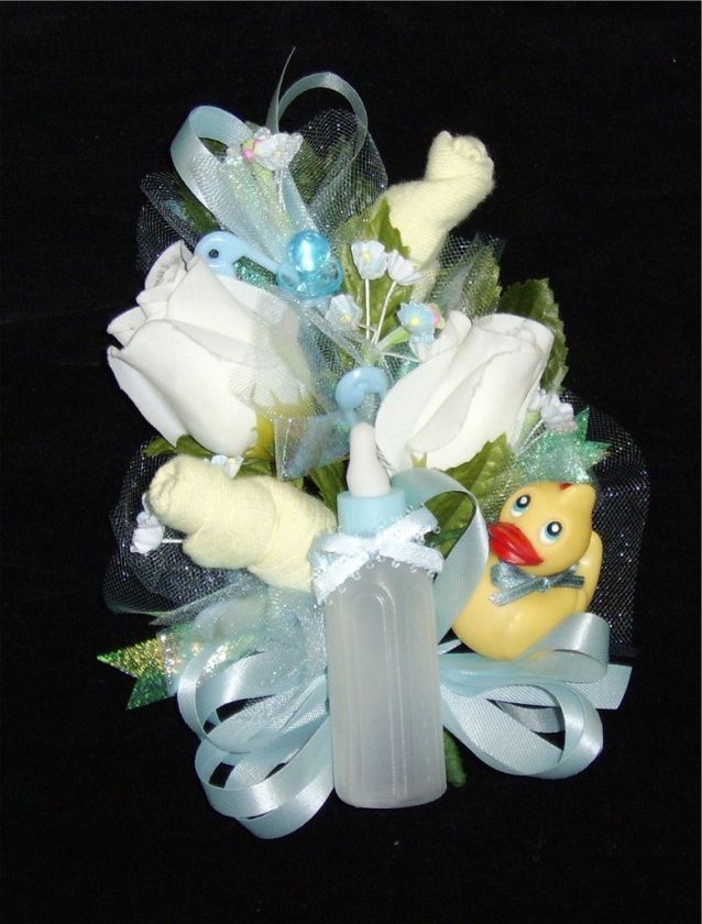 Baby Shower Corsage 3 Rubber Ducky & Blue Ribbons  