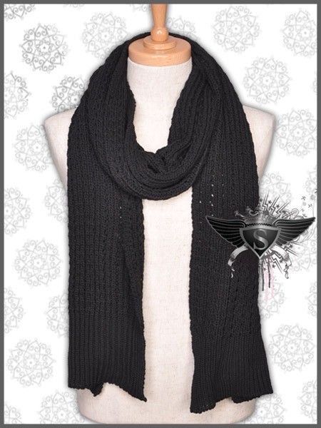 MS160 Black Knit Openwork Punk Soft Men Long Thick Shawl Scarf Wrap 