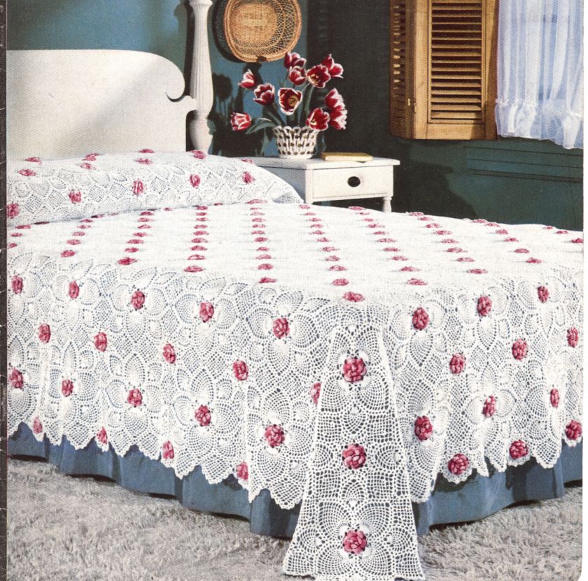 Crochet MOTIF BLOCK Rose Pineapple Bedspread Pattern  