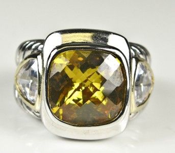   17ctw Citrine & Diamond Cut Sapphire Sterling 18k/925 Ring 12g  