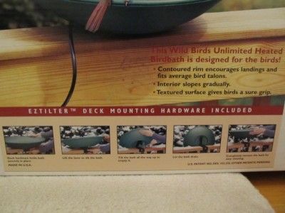 Large 20 Heated Birdbath Deck Mount EZ Tilt w/ Click Shield Cord Lock 