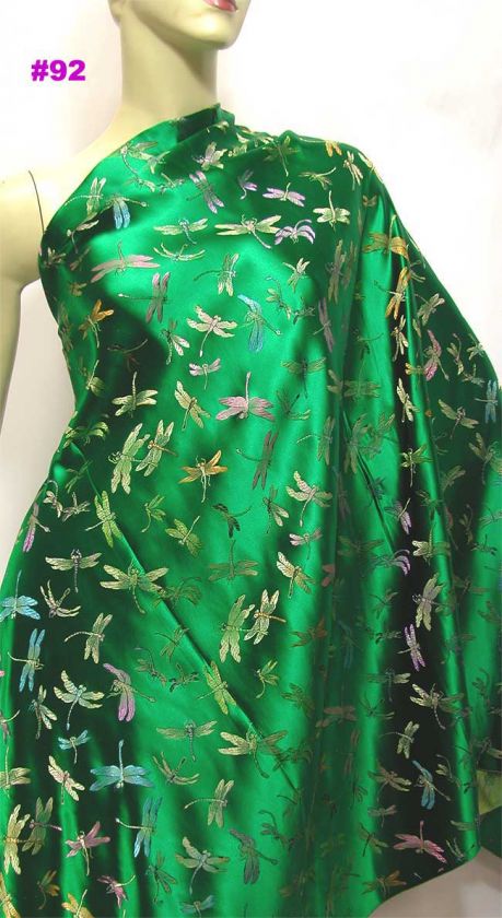 Emerald Green Dragonfly CHINESE BROCADE FABRIC by YARD  