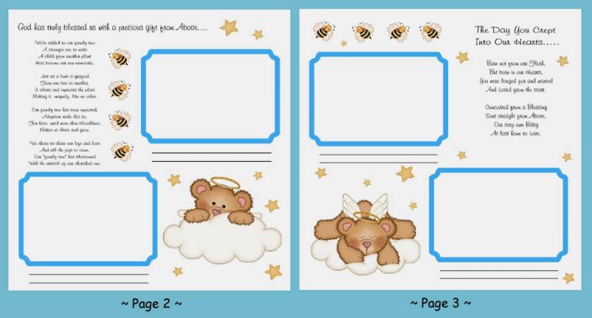 24 BABY GIFT PREMADE ADOPTION BOY BEAR SCRAPBOOK PAGES  