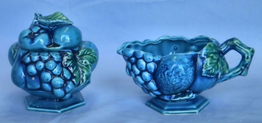 VTG Inarco Mood Indigo Blue Fruit Sugar Bowl & Creamer  