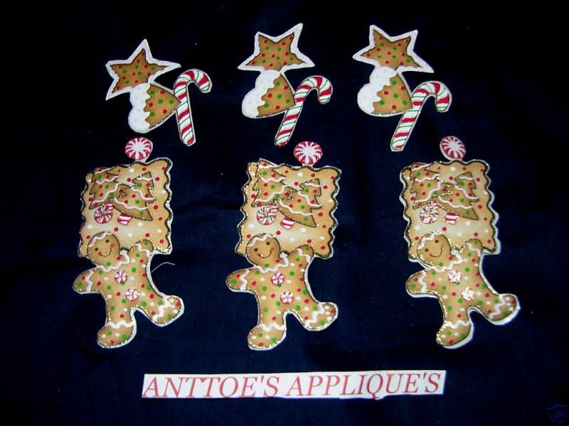 GINGERBREAD MEN CHRISTMAS FABRIC IRON ON APPLIQUE  