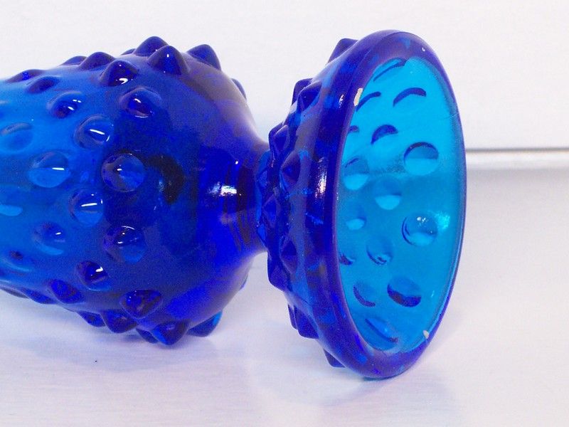 Vintage Fenton Bright Blue Glass Hobnail Stretch Vase  