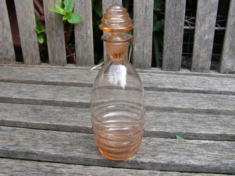 ANTIQUE VINTAGE PINK CARNIVAL GLASS DECANTER BOTTLE  