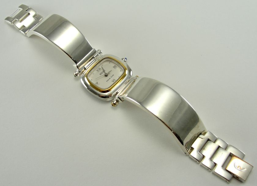   Sterling Silver Womens Watch Bracelet Band Gold Vermeil Bezel 7