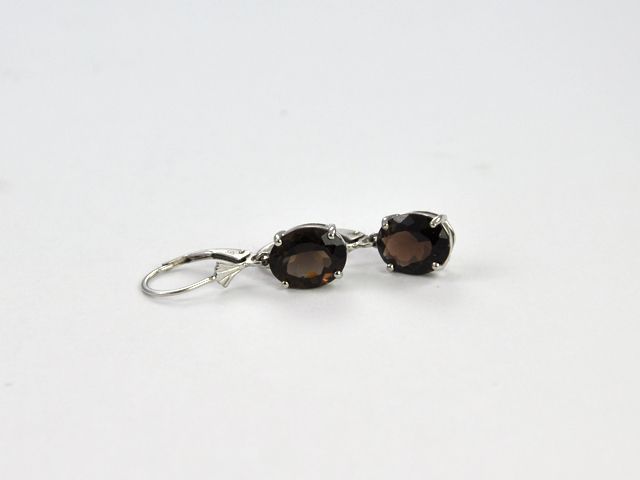 14k White Gold Oval Shaped Smoky Topaz Dangle Earrings  