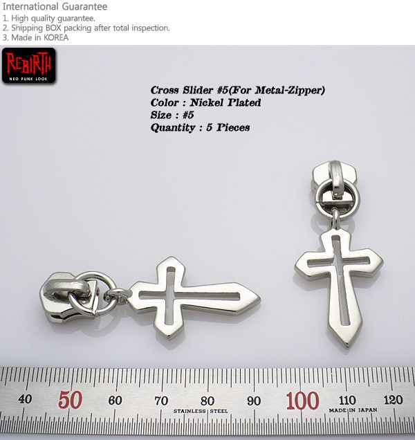 5pc Cross Slider #5 For Metal Zipper Nickel Pulls DIY  