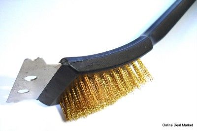 Barbeque BBQ Grill Brush Brass Bristles & Scraper Tool  