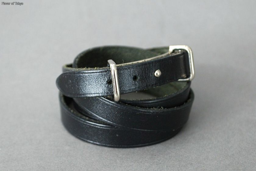 Authentic HERMES HAPI Black Leather Bracelet Triple / Quadruple Wrap w 