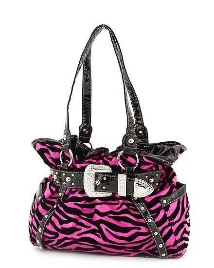   Animal Print Rhinestone Studded Buckle Belted Tote Hobo Handbag  