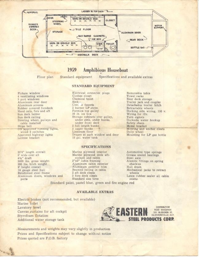 1959 Amphibious Mobile Home Flyer (Houseboat)  