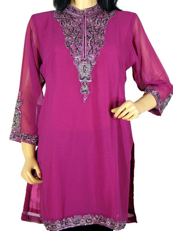 , Glittering fine & luxurious rich Magenta Organza Designer Indian 