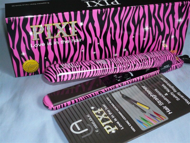 LE ANGELIQUE PIXI CERAMIC PRO HAIR STRAIGHTENER FLAT IRON PINK ZEBRA