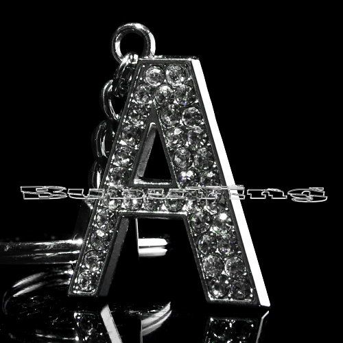 Silver Plated Metal Bling Rhinestone Keychain Letter A  