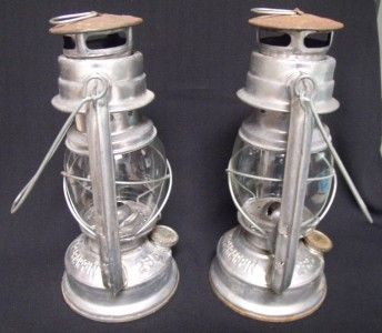 Vintage Antique Pair Paraffin Metal Tin Oil Lanterns Luohua  