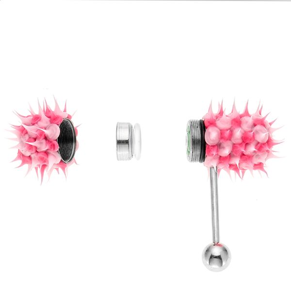 Thrasher White Black Koosh Micro Vibrating Tongue Ring Barbell 