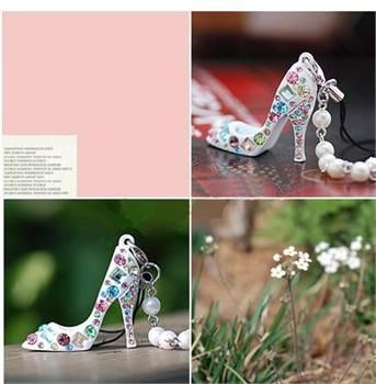 High Heeled shoes Mobile Cell I PHONE CHARMS STRAP white x362  