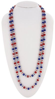 Vintage Nautical Red White Blue Crystal Beaded Necklace  