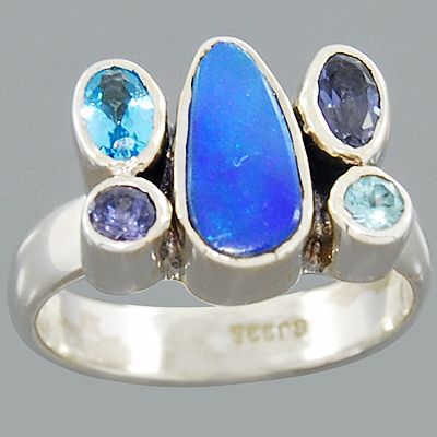 Australian Blue Opal Iolite Topaz Gemstone 925 Sterling Silver Ring 