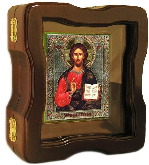 Christ Jesus Russian Icon Open Up Wood Box Glass WOW  