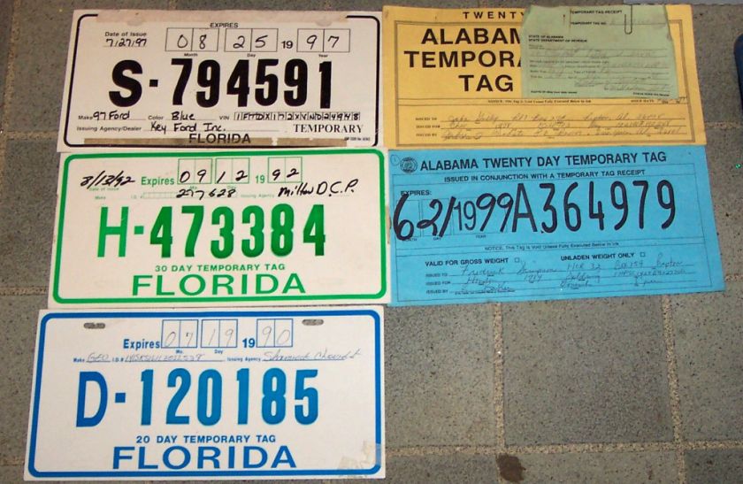 ALABAMA & 3 FLORIDA PAPER TEMPORARY~LICENSE PLATES~TAGS  