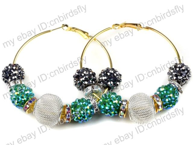 Basketball Wives Inspired Mesh Rhinestone Beads Spacer Hoops Earrings 