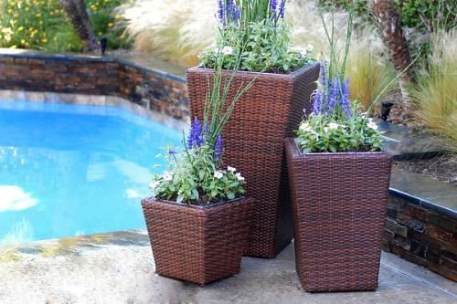 Cantina 3 pc PE Rattan Woven Wicker Outdoor Planter Set  