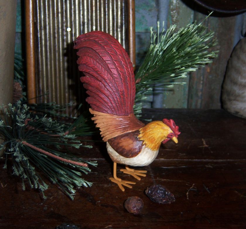 Primitive Kogut Folk Golden Brown Red Chicken Rooster  