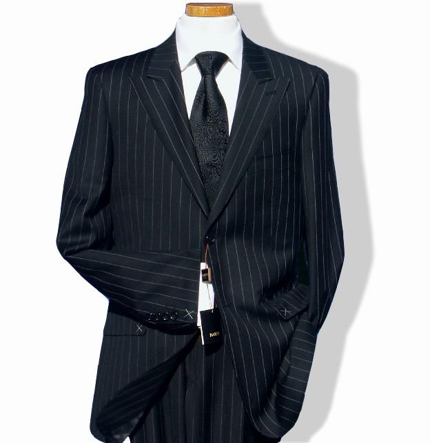 Daniele $1295 Black Stripe Peak Lapel Ticket Men Suit  