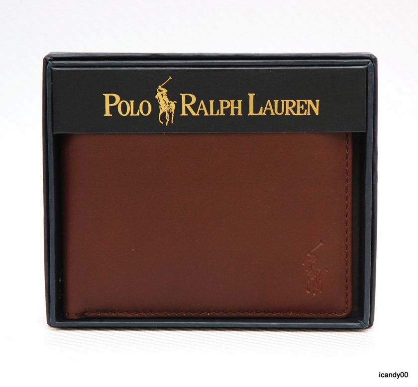 120 POLO RALPH LAUREN *PASSCASE BIFOLD WALLET ~BROWN  