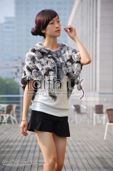 Rex Rabbit Fur Knitted Cape Wrap Shawl Stole Poncho  