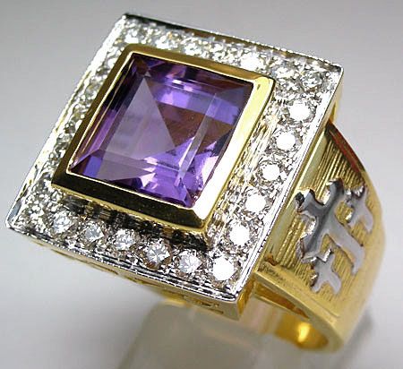 PRINCESS AMETHYST 14K GOLD BISHOP STERLING SILVER RING  