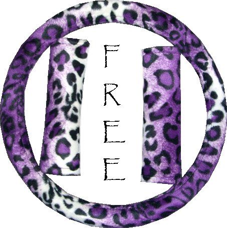 PURPLE LEOPARD CAR TRUCK SEAT STEERING SEAT BELT COVERS  