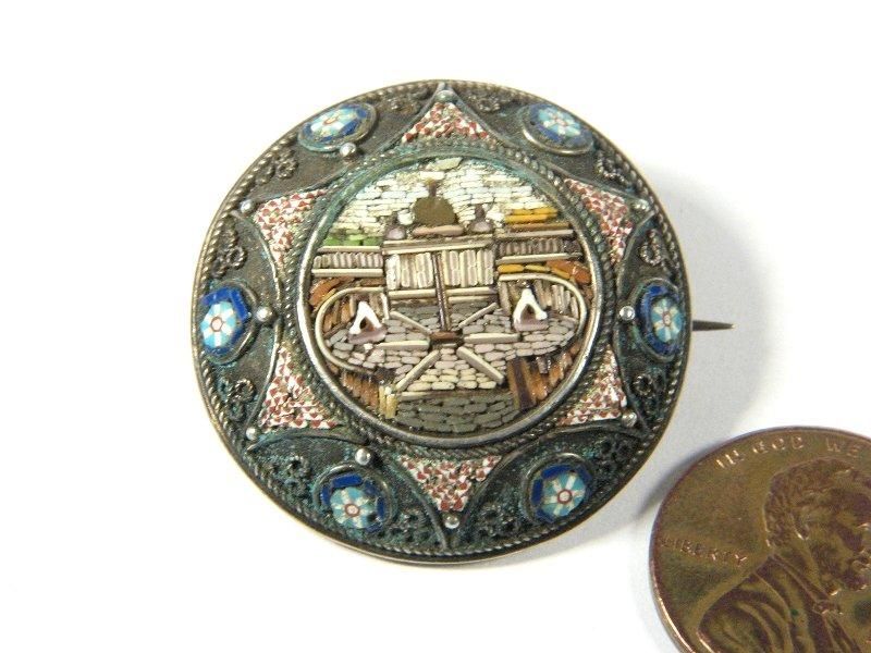 ANTIQUE SILVER MICROMOSAIC PIN ST PETERS SQUARE ROME  