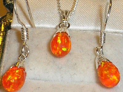 SILVER 925 MEXICAN FIRE OPAL DROPPER EARRING & 16 NECKLACE SET   VERY 