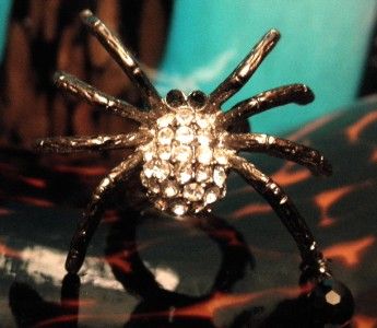   Johnson PAVE WHITE CRYSTAL Gunmetal BLACK WIDOW Goth SPIDER RING 7