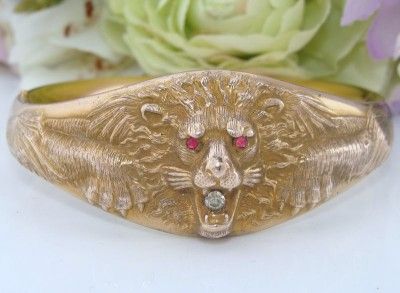 BATES & B c1905 Antique Victorian 14ct ROSE Gold GF LEO LION GF Bangle 