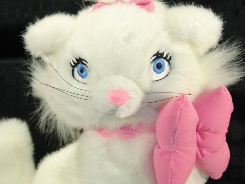 Disney Plush White Kitty Cat Marie Pink Bow Lovey NR  