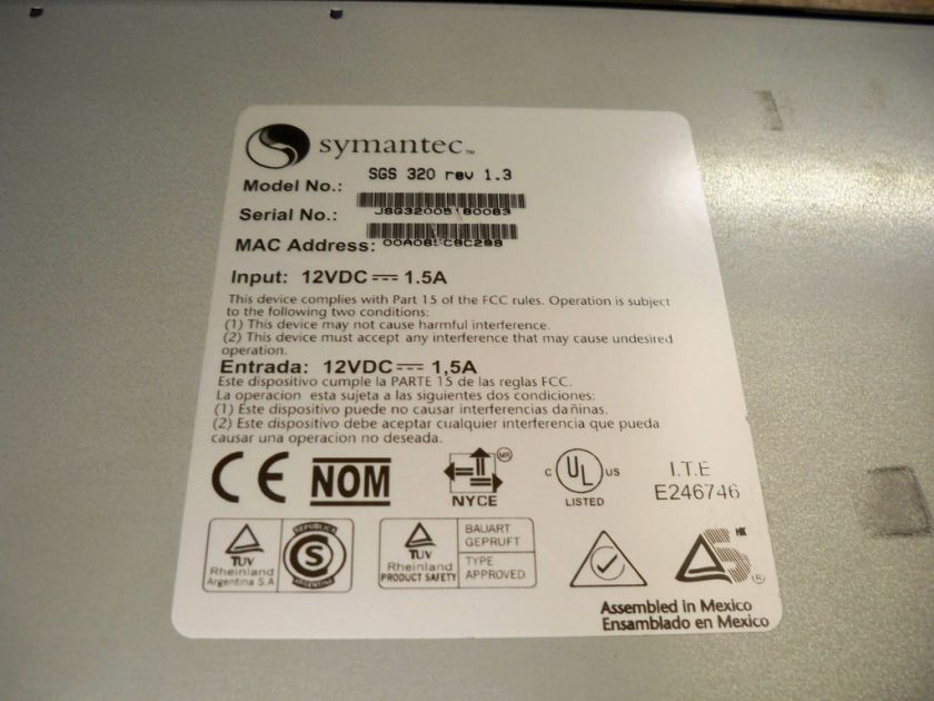 Symantec Security Gateway SGS 320 Rev 1.3 +Power Supply  