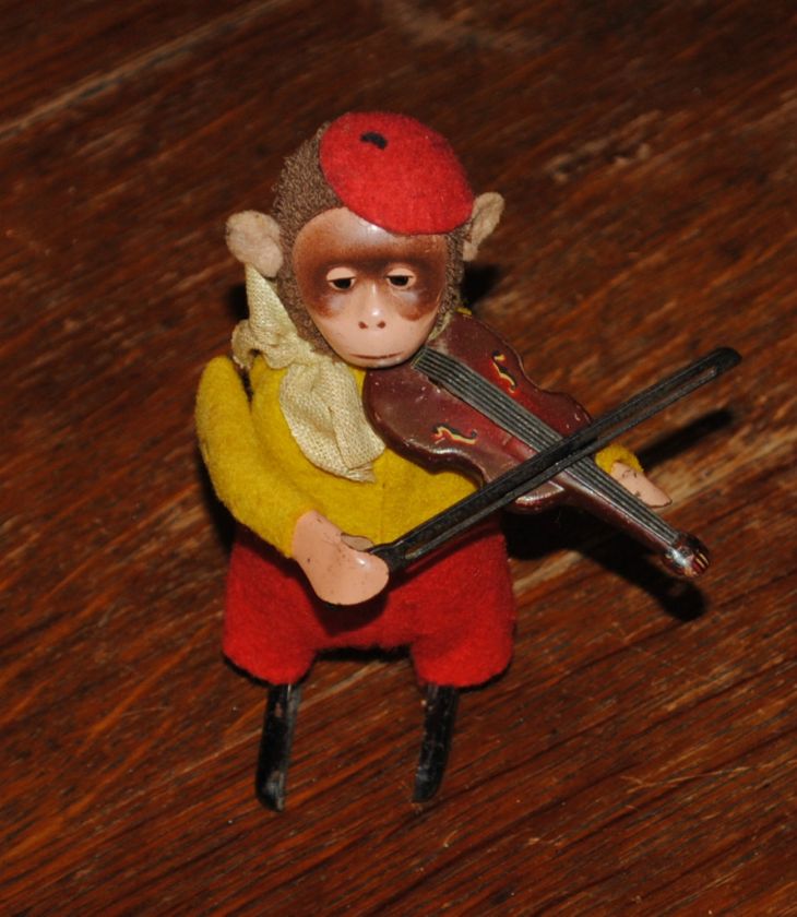 Antique Schuco Solisto Monkey Violin Windup Toy Works  