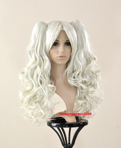 SWEET CURLY WAVY WHITE PONYTAIL COSTUME COSPLAY WIG NEW  