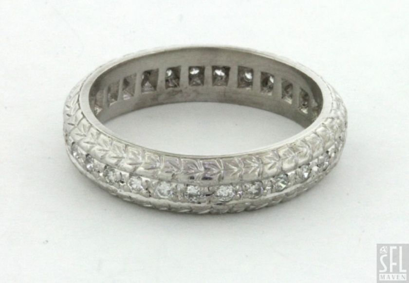 HEAVY PLATINUM 0.58CT DIAMOND CARVED MENS WEDDING BAND RING  