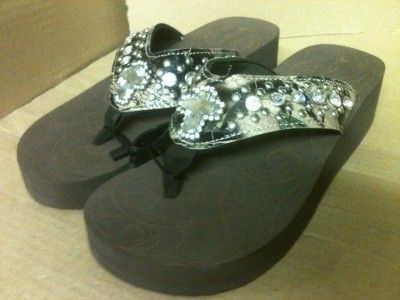 New Camoflauge Diamond Cut Cross Western Rhinestone Flip Flop Sandals 